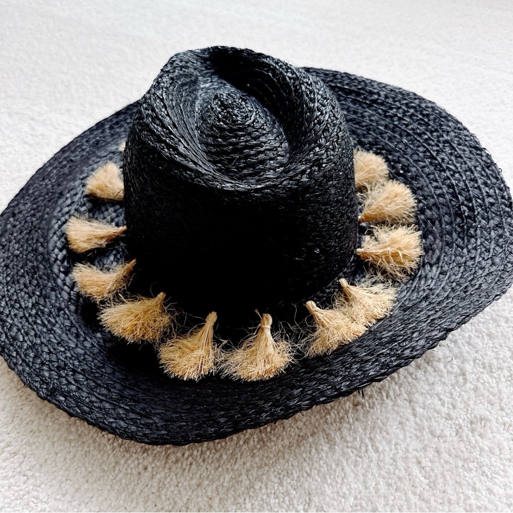 NEW! Michael Stars Black Straw Tassel Bohemian Cowgirl Western Hat Free People
